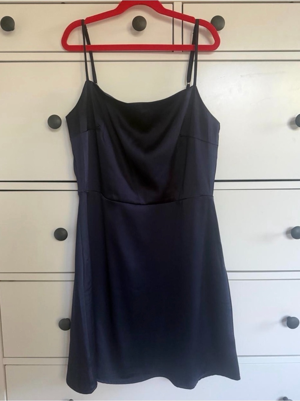 Francesca's Navy Slip Mini Dress with Adjustable Straps and Zipper-Back - Size M